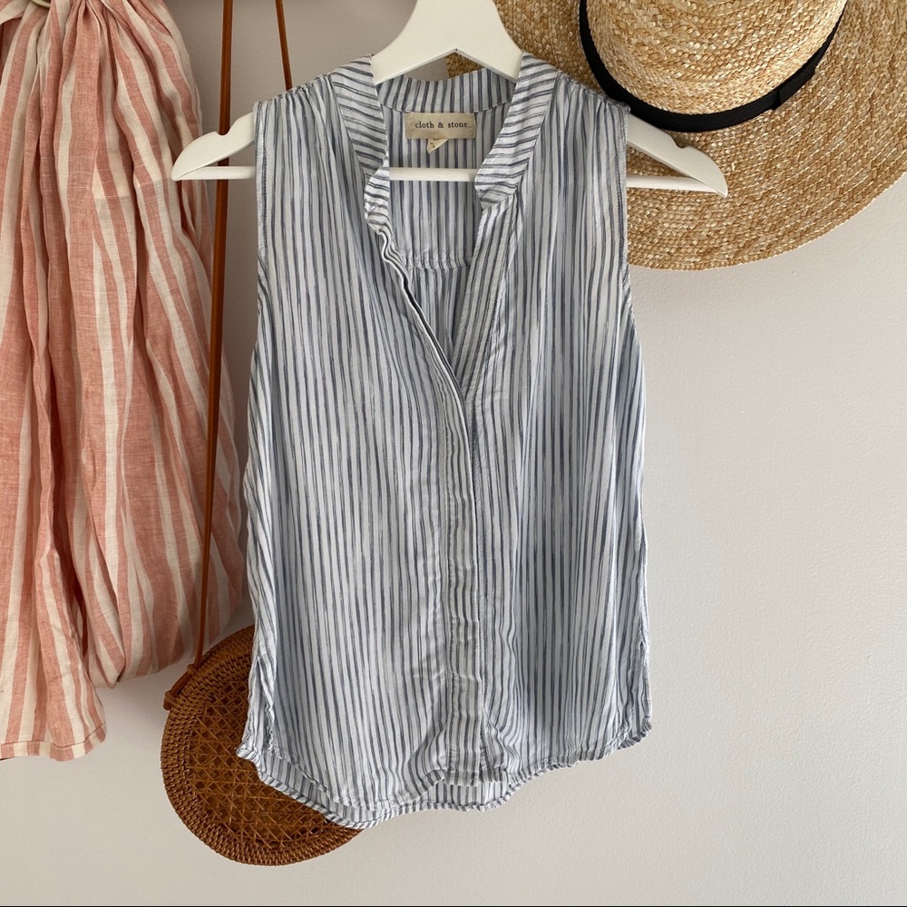 Anthropologie Blue White Striped Sleeveless Top XS